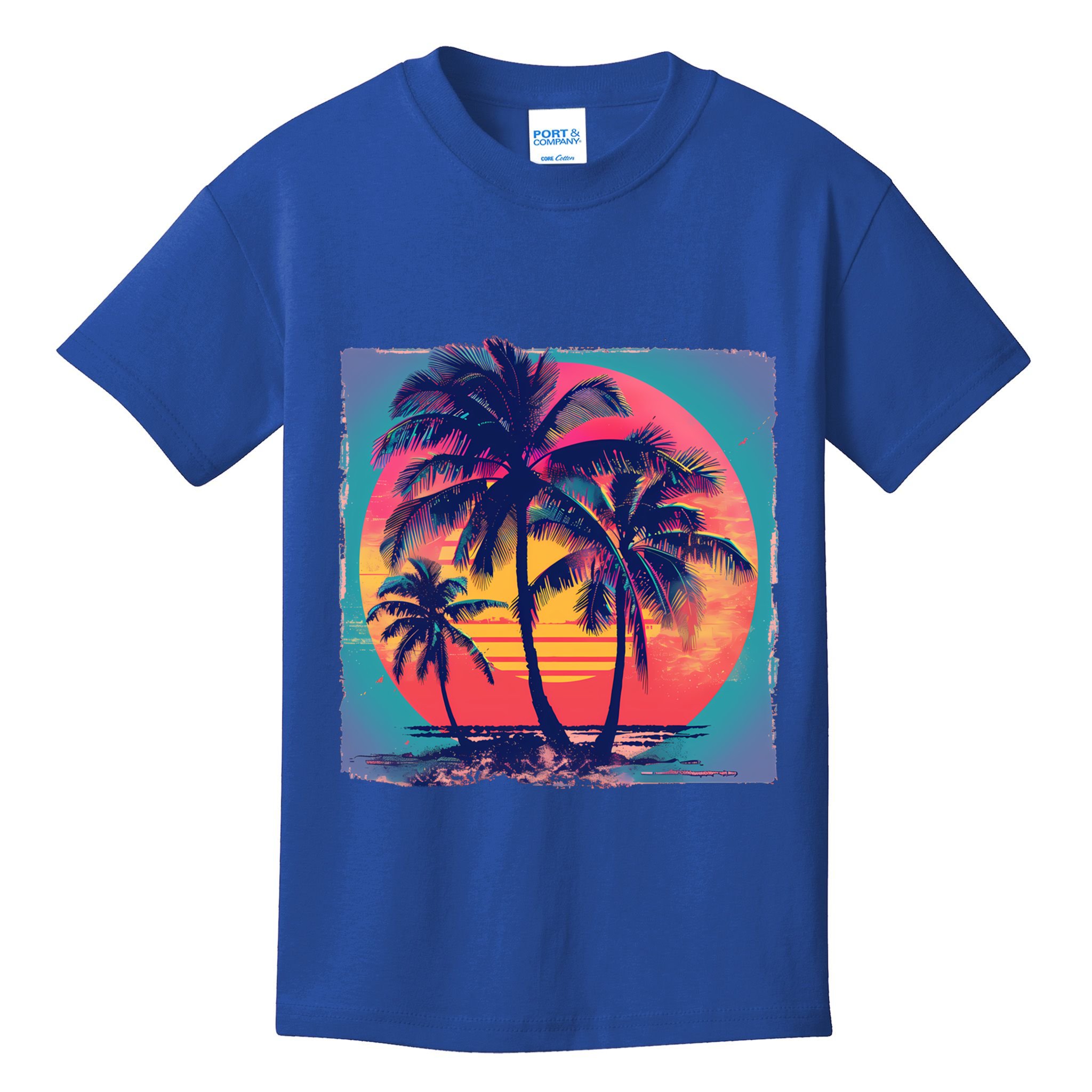 Eighties Retro 80s Style Beach Palm Trees Summer Gift Kids T-Shirt
