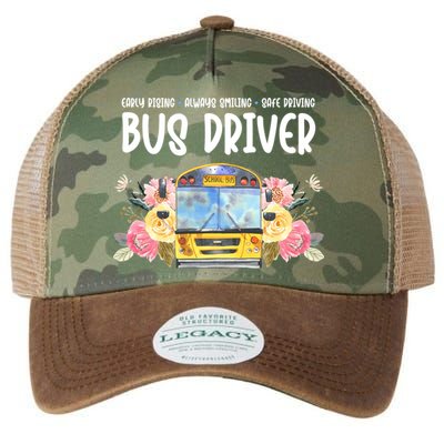 Early Rising Always Smiling Safe Driving Bus Driver Gift Legacy Tie Dye Trucker Hat