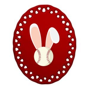 Easter Rabbit Bunny Ears Baseball Sports Holiday Gift Ceramic Oval Ornament