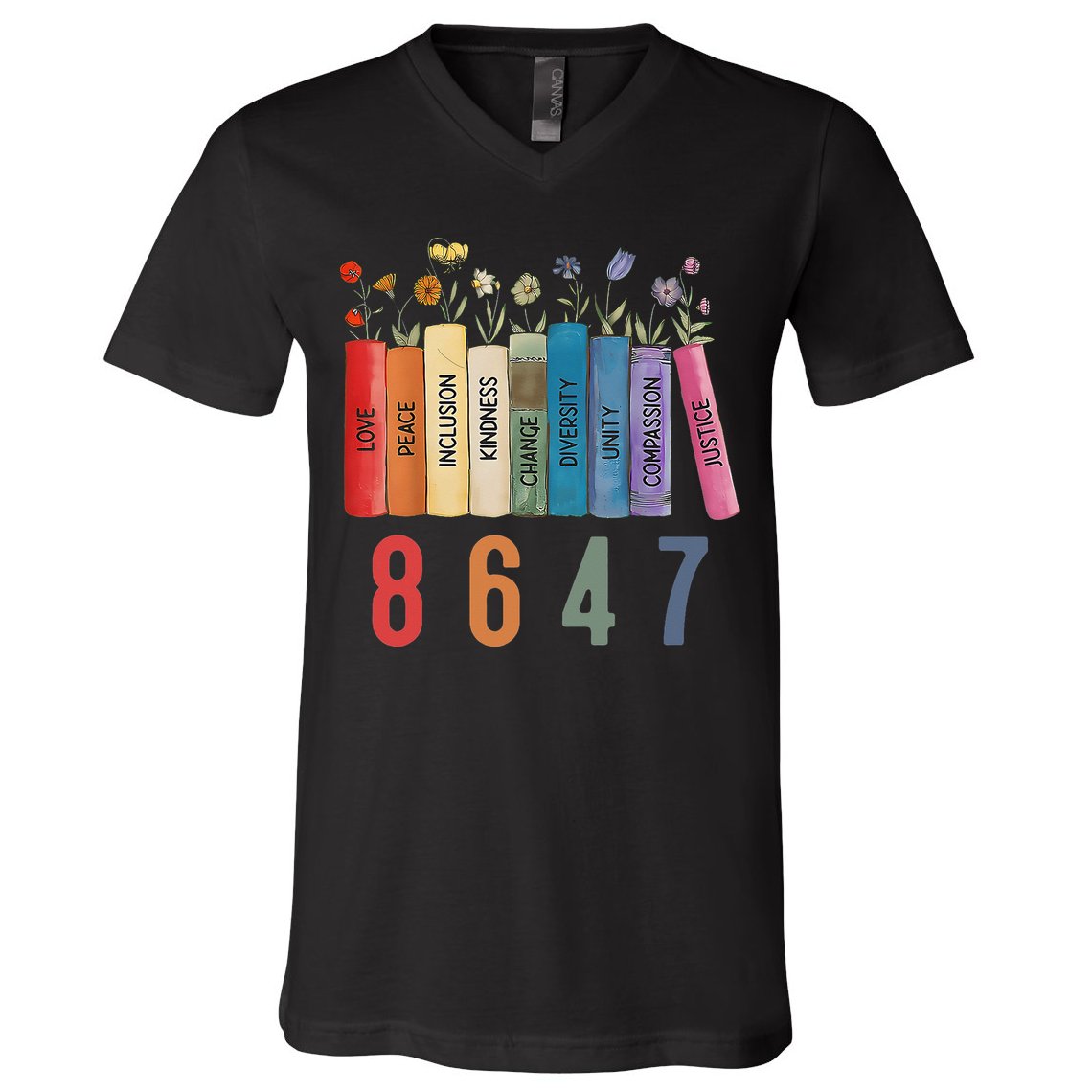 Equal Rights Book Flower 8647 Trump Feminist Women Rights Gift V-Neck T-Shirt