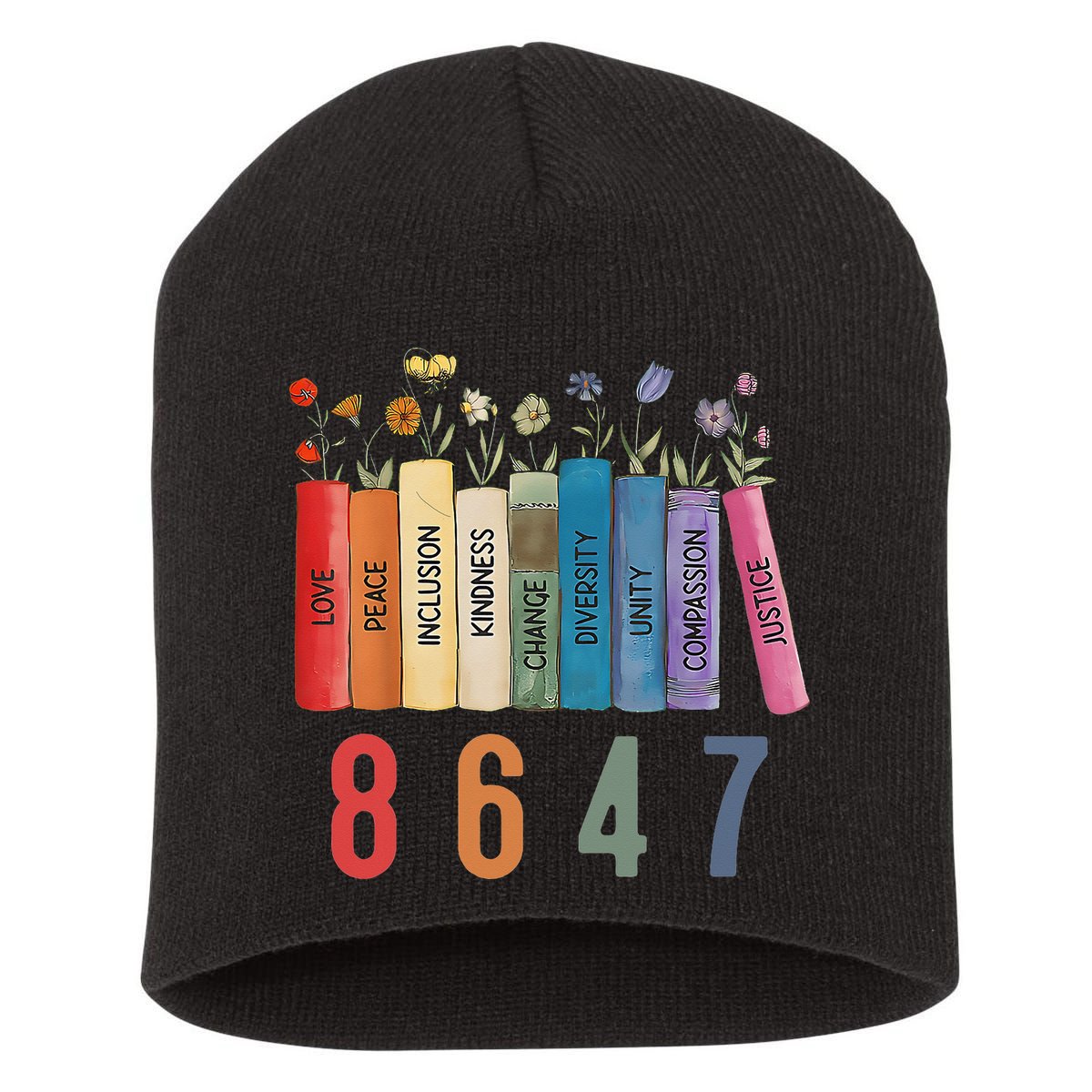 Equal Rights Book Flower 8647 Trump Feminist Women Rights Gift Short Acrylic Beanie
