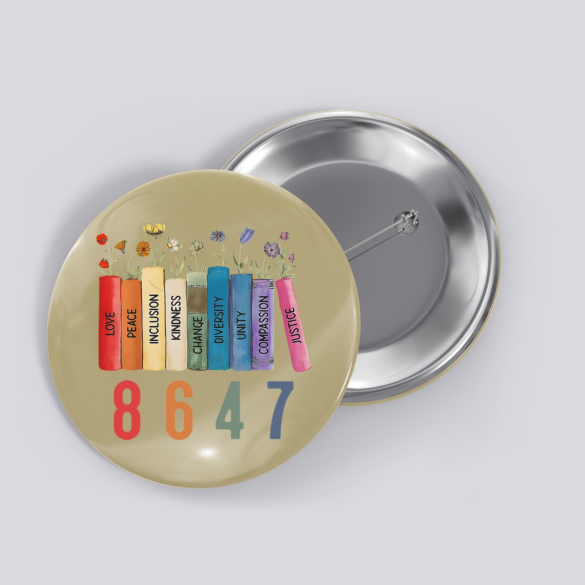 Equal Rights Book Flower 8647 Trump Feminist Women Rights Gift Button