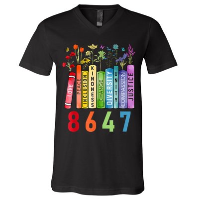 Equal Rights Book Flower Anti Trump Feminist Rights V-Neck T-Shirt