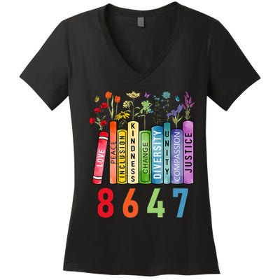 Equal Rights Book Flower Anti Trump Feminist Women Rights Women's V-Neck T-Shirt