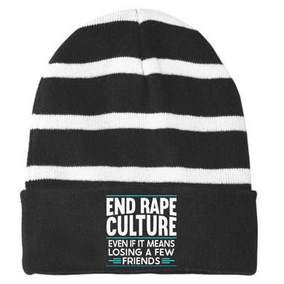 End Rape Culture Sexual Assault Awareness Stop The Violence Striped Beanie with Solid Band