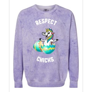 Easter Respect Chicks Trex Dinosaur Bunny Ears Gift Colorblast Crewneck Sweatshirt