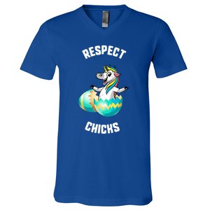 Easter Respect Chicks Trex Dinosaur Bunny Ears Gift V-Neck T-Shirt