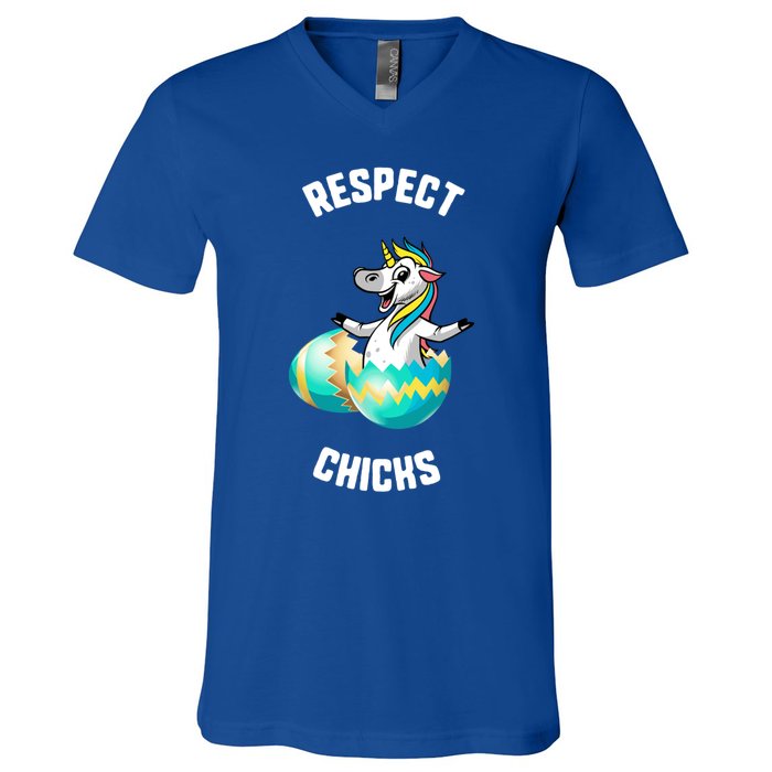 Easter Respect Chicks Trex Dinosaur Bunny Ears Gift V-Neck T-Shirt