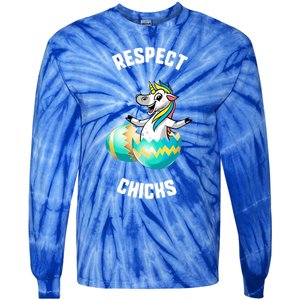 Easter Respect Chicks Trex Dinosaur Bunny Ears Gift Tie-Dye Long Sleeve Shirt