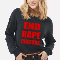 End Rape Culture Red Imprint Cropped Pullover Crew