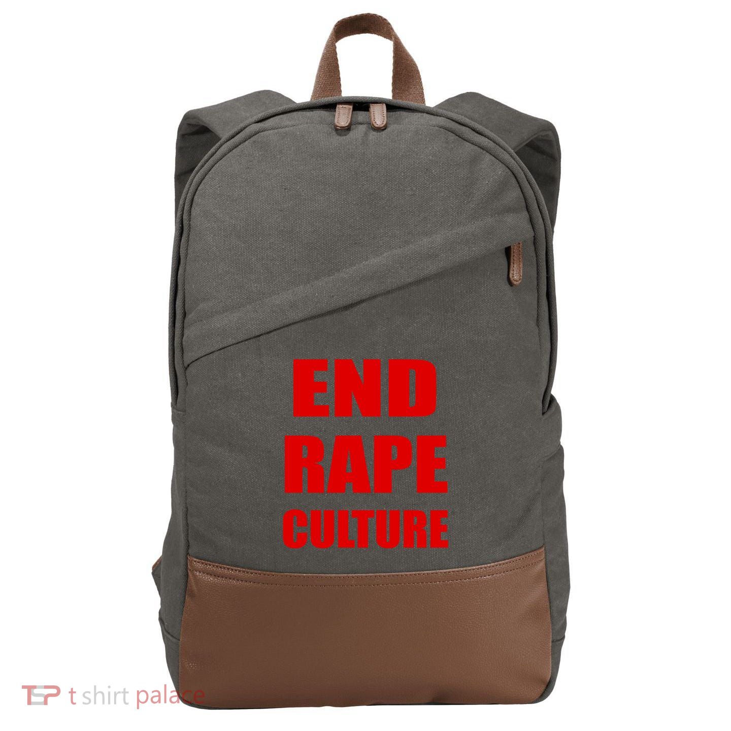 End Rape Culture Red Imprint Cotton Canvas Backpack