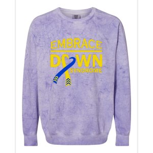 Embrace Ribbon Down Syndrome Awareness Gift Colorblast Crewneck Sweatshirt