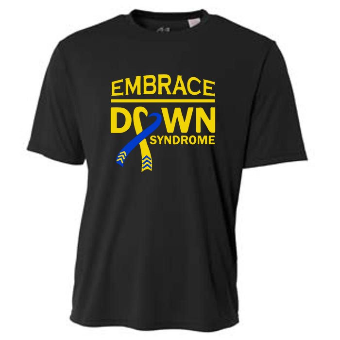 Embrace Ribbon Down Syndrome Awareness Gift Cooling Performance Crew T-Shirt