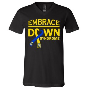 Embrace Ribbon Down Syndrome Awareness Gift V-Neck T-Shirt