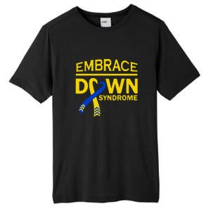 Embrace Ribbon Down Syndrome Awareness Gift Tall Fusion ChromaSoft Performance T-Shirt