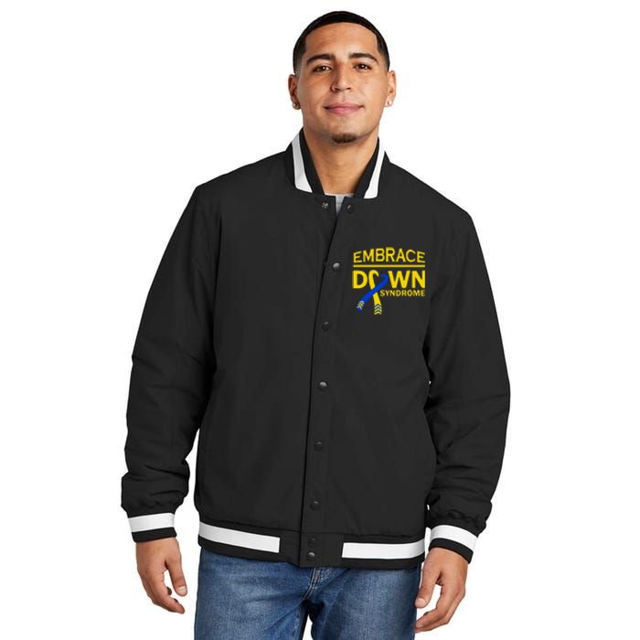 Embrace Ribbon Down Syndrome Awareness Gift Insulated Varsity Jacket