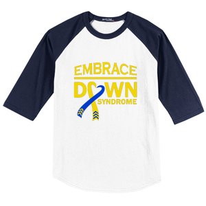 Embrace Ribbon Down Syndrome Awareness Gift Baseball Sleeve Shirt