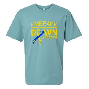 Embrace Ribbon Down Syndrome Awareness Gift Sueded Cloud Jersey T-Shirt