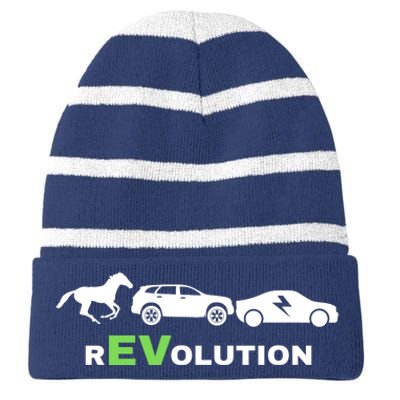 EV Revolution, Drive ECars EV Life Funny Electric Vehicle Striped Beanie with Solid Band