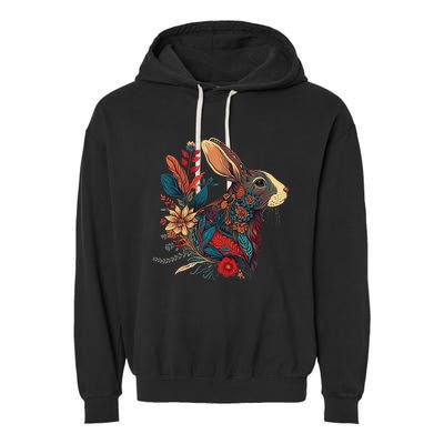 Easter Rabbit Floral Graphic  Garment-Dyed Fleece Hoodie