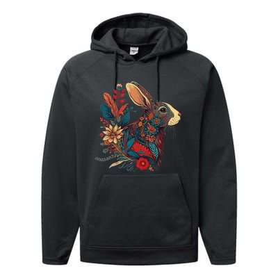 Easter Rabbit Floral Graphic  Performance Fleece Hoodie