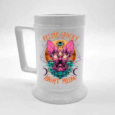 Edgy Rock Goth Metalhead Art With Sphynx Hairless Cat Beer Stein