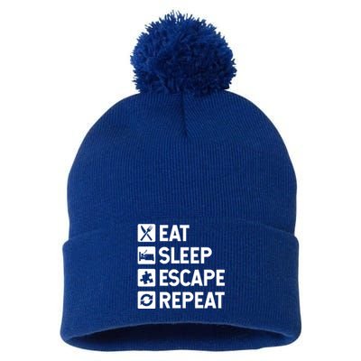 Escape Room Game Eat Sleep Escape Repeat Cute Gift Pom Pom 12in Knit Beanie