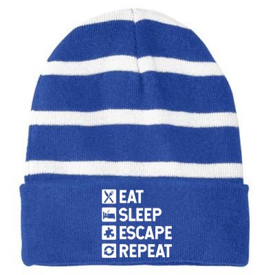 Escape Room Game Eat Sleep Escape Repeat Cute Gift Striped Beanie with Solid Band