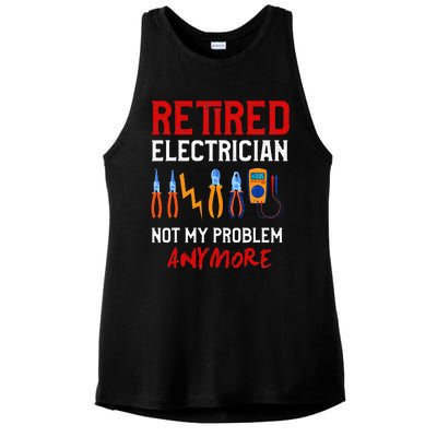 Electrician Retirement Gift Funny Retired Electrician Ladies PosiCharge Tri-Blend Wicking Tank