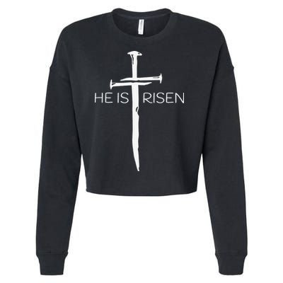 Easter Resurrection Jesus He Is Risen Cross Gift Cropped Pullover Crew