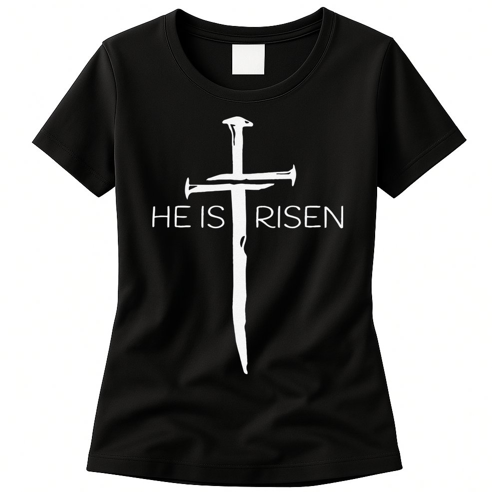Easter Resurrection Jesus He Is Risen Cross Gift Womens T-Shirt