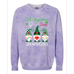 ER Registrar Love Shenanigans Gnomes Nurse St Patricks Day Colorblast Crewneck Sweatshirt