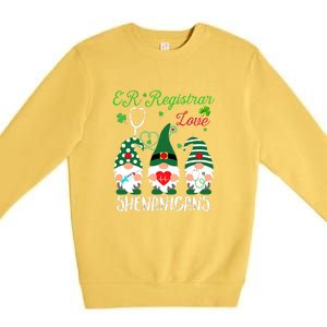 ER Registrar Love Shenanigans Gnomes Nurse St Patricks Day Premium Crewneck Sweatshirt