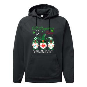 ER Registrar Love Shenanigans Gnomes Nurse St Patricks Day Performance Fleece Hoodie