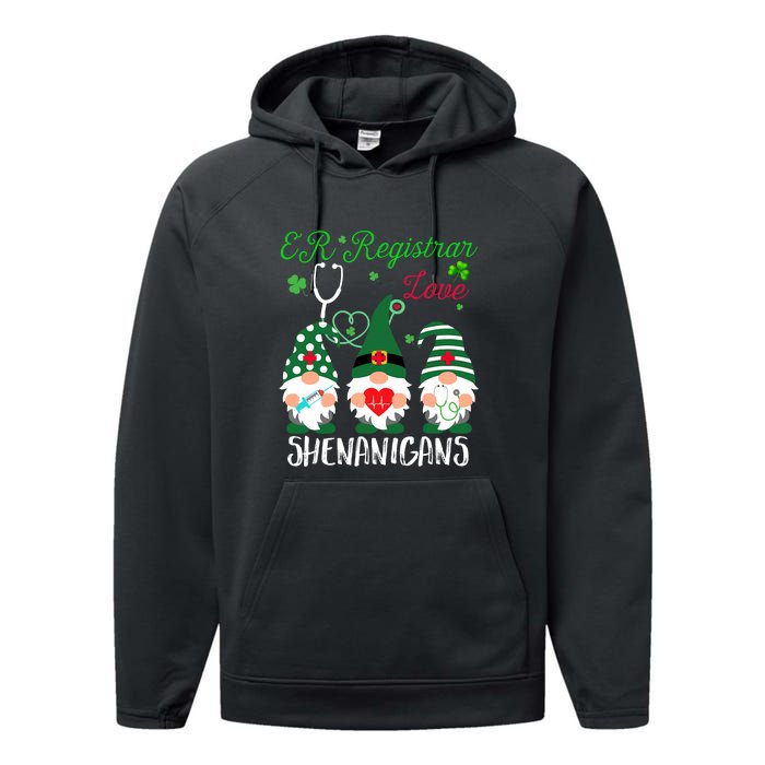 ER Registrar Love Shenanigans Gnomes Nurse St Patricks Day Performance Fleece Hoodie