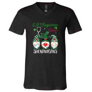 ER Registrar Love Shenanigans Gnomes Nurse St Patricks Day V-Neck T-Shirt