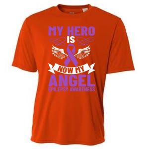 Epilepsy Ribbon My Hero Is Now My Angel Epilepsy Awareness Cute Gift Cooling Performance Crew T-Shirt