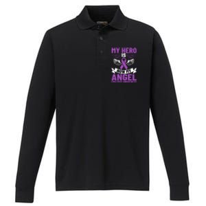 Epilepsy Ribbon My Hero Is Now My Angel Epilepsy Awareness Cute Gift Performance Long Sleeve Polo