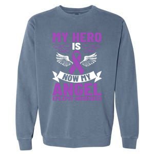 Epilepsy Ribbon My Hero Is Now My Angel Epilepsy Awareness Cute Gift Garment-Dyed Sweatshirt