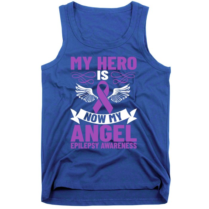 Epilepsy Ribbon My Hero Is Now My Angel Epilepsy Awareness Cute Gift Tank Top