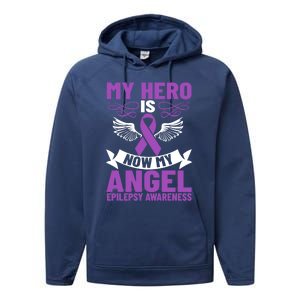 Epilepsy Ribbon My Hero Is Now My Angel Epilepsy Awareness Cute Gift Performance Fleece Hoodie