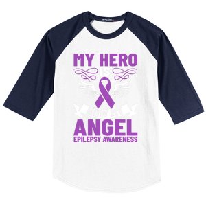 Epilepsy Ribbon My Hero Is Now My Angel Epilepsy Awareness Cute Gift Baseball Sleeve Shirt