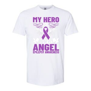 Epilepsy Ribbon My Hero Is Now My Angel Epilepsy Awareness Cute Gift Softstyle CVC T-Shirt