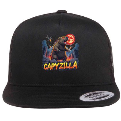 Epic Rodent Monster Movie Fans Child Capybara Enthusiasts Capyzilla Funny Giant Capybara Flat Bill Trucker Hat
