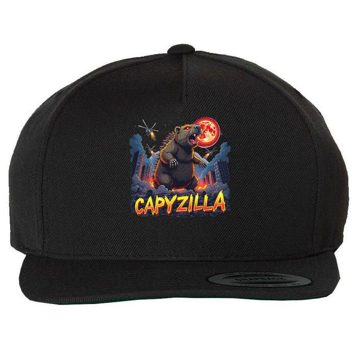 Epic Rodent Monster Movie Fans Child Capybara Enthusiasts Capyzilla Funny Giant Capybara Wool Snapback Cap