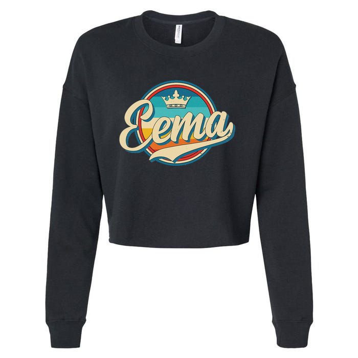 Eema Retro Name Funny Vintage Style Mother Mama Cropped Pullover Crew