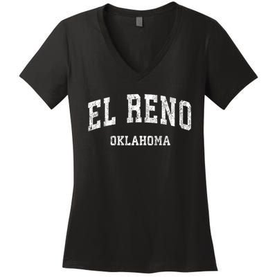 El Reno Oklahoma Ok Vintage Varsity Sports Women's V-Neck T-Shirt