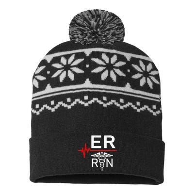 Emergency Room Registered Nurse Gift Er Heartbeat USA-Made Snowflake Beanie