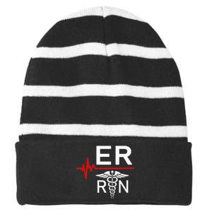 Emergency Room Registered Nurse Gift Er Heartbeat Striped Beanie with Solid Band