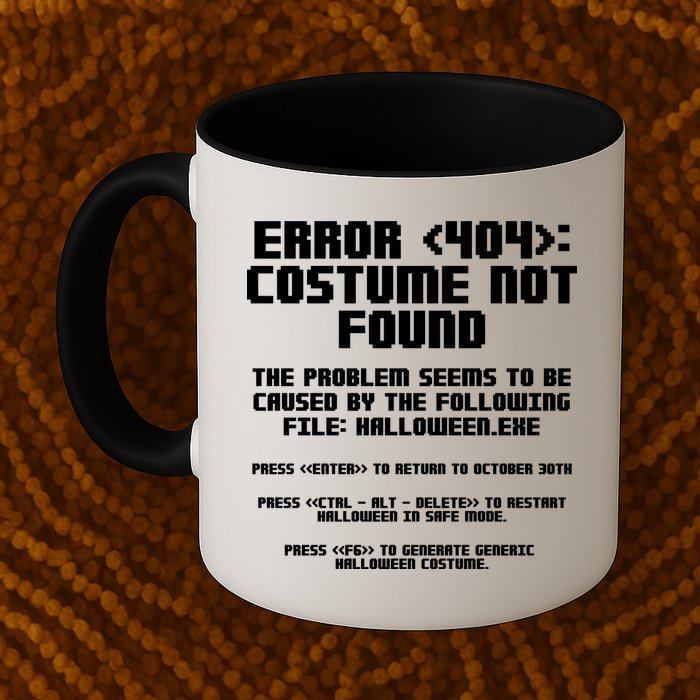 Error 404 Costume Not Found Funny Halloween Mug
